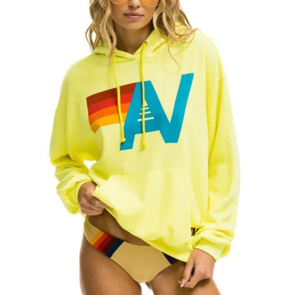 Aviator Nation Neon Yellow Oversized Long Sleeve Hoodie